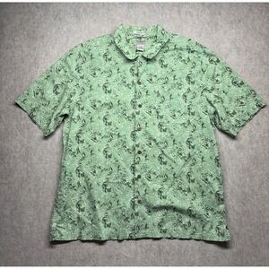 LL Bean Mens Large Green Floral Short Sleeve Traditional Fit Button Up Shirt